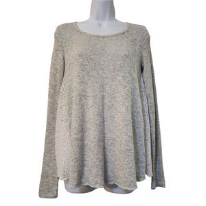 Mossimo Womens Pullover Sweater Size XS Gray Lightweight Lace Sides Long Sleeve